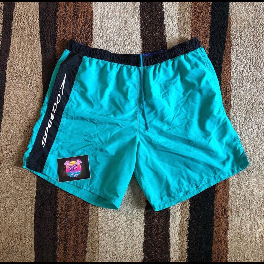 Men's Speedo Blue And Black Swim Trunks Size L